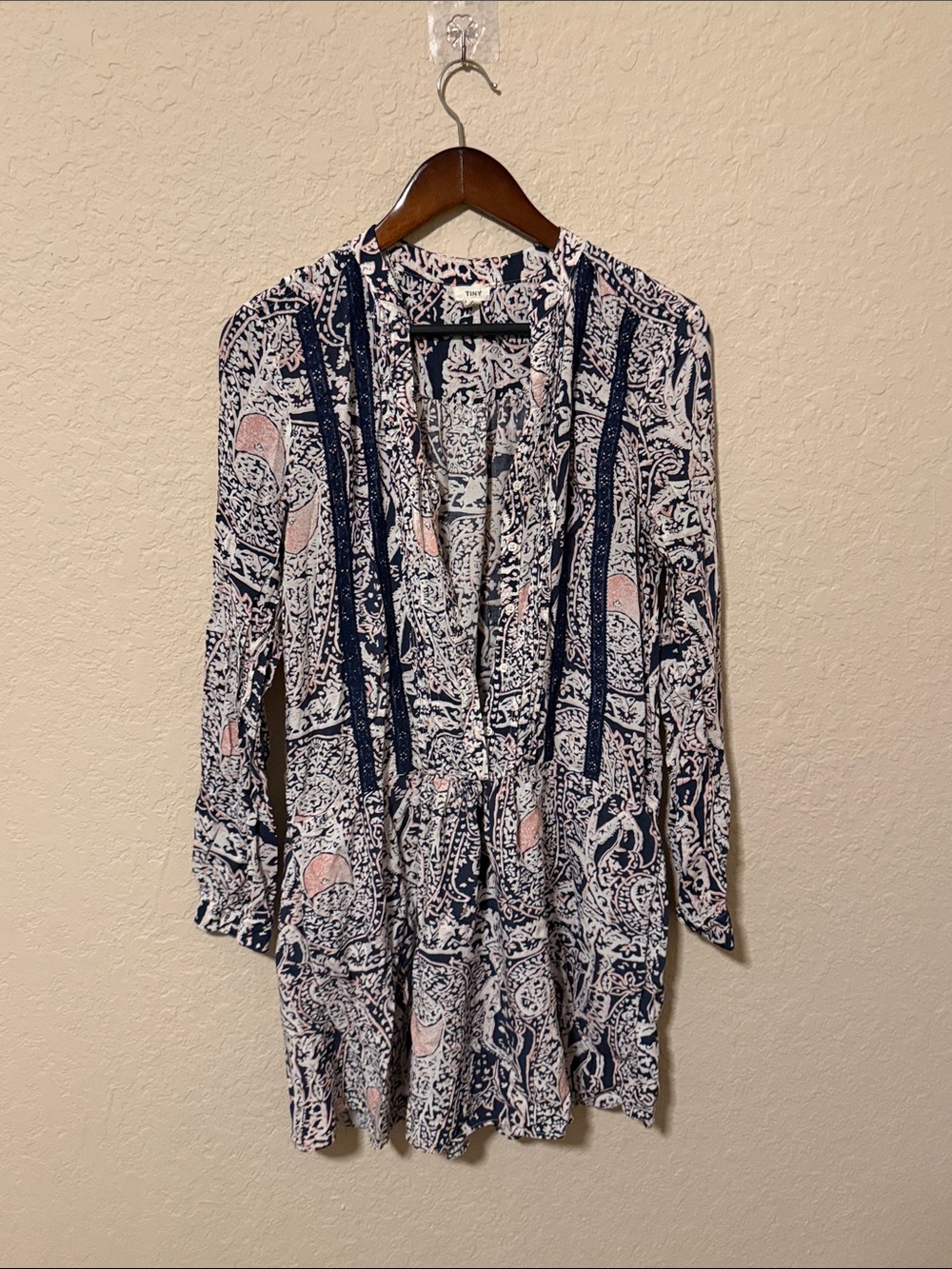 Anthropologie Tiny Floral-Print Dress in Navy and Pink